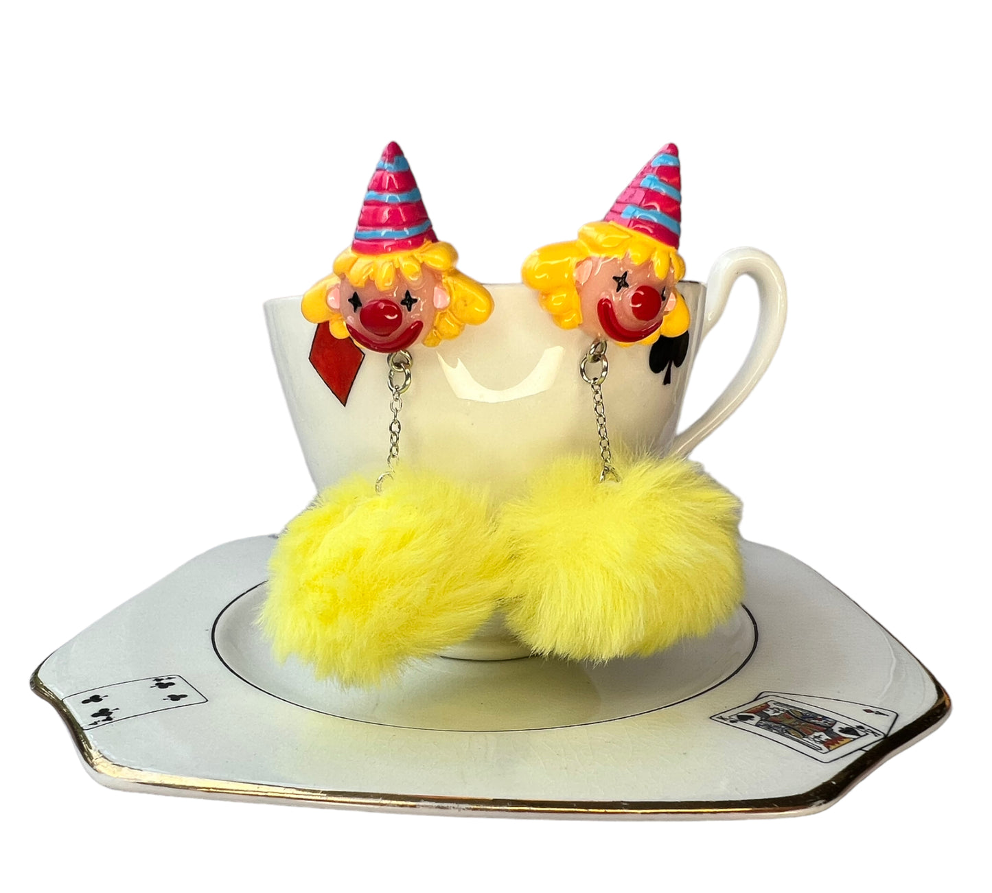 Fluffy clown dangly earrings