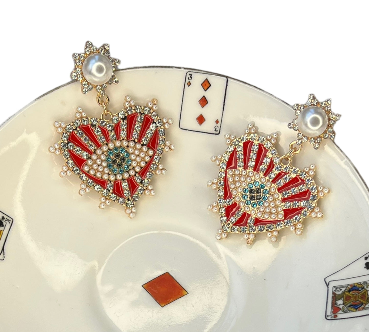 Statement diamante evil eye heart studs