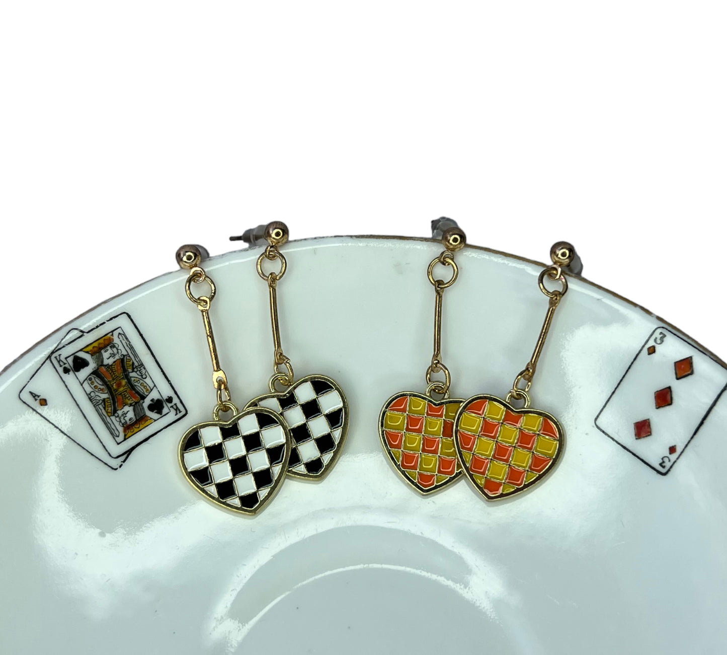 Checked heart studs