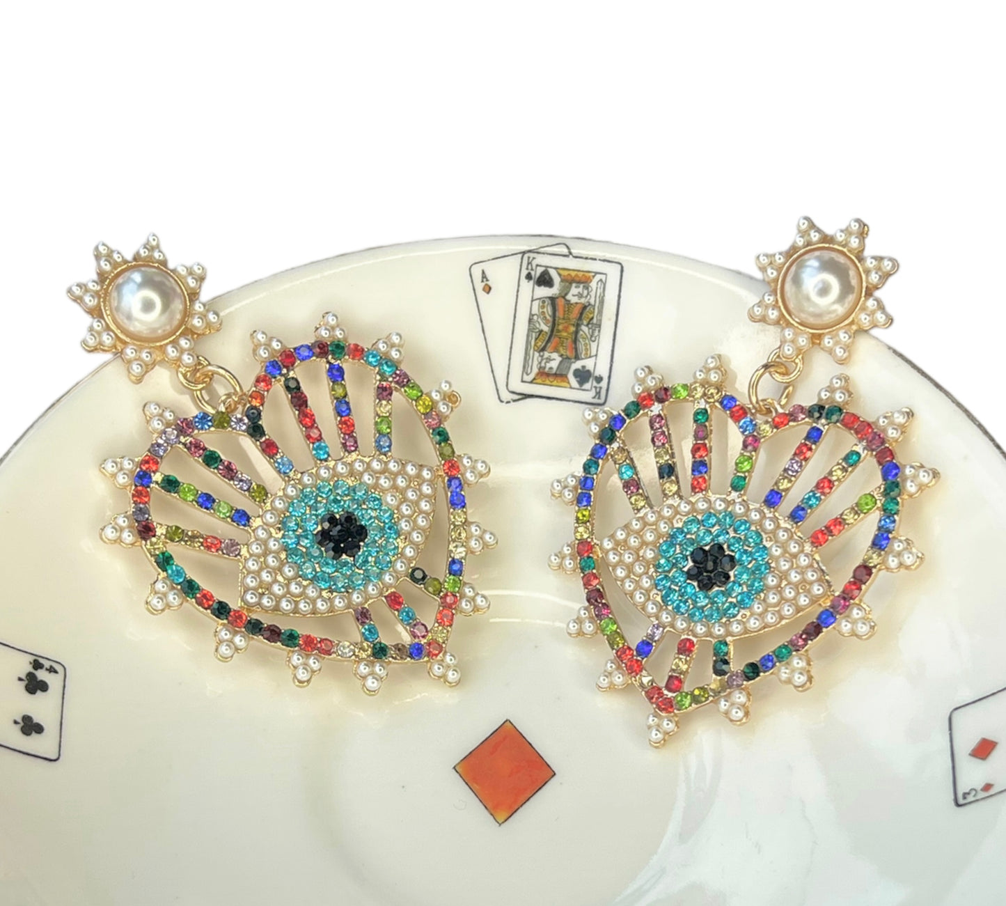 Statement diamante evil eye heart studs