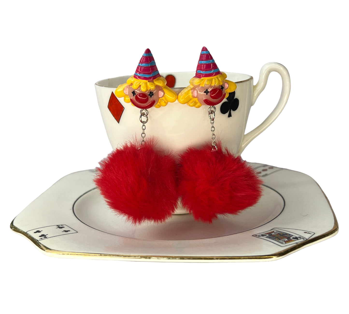 Fluffy clown dangly earrings
