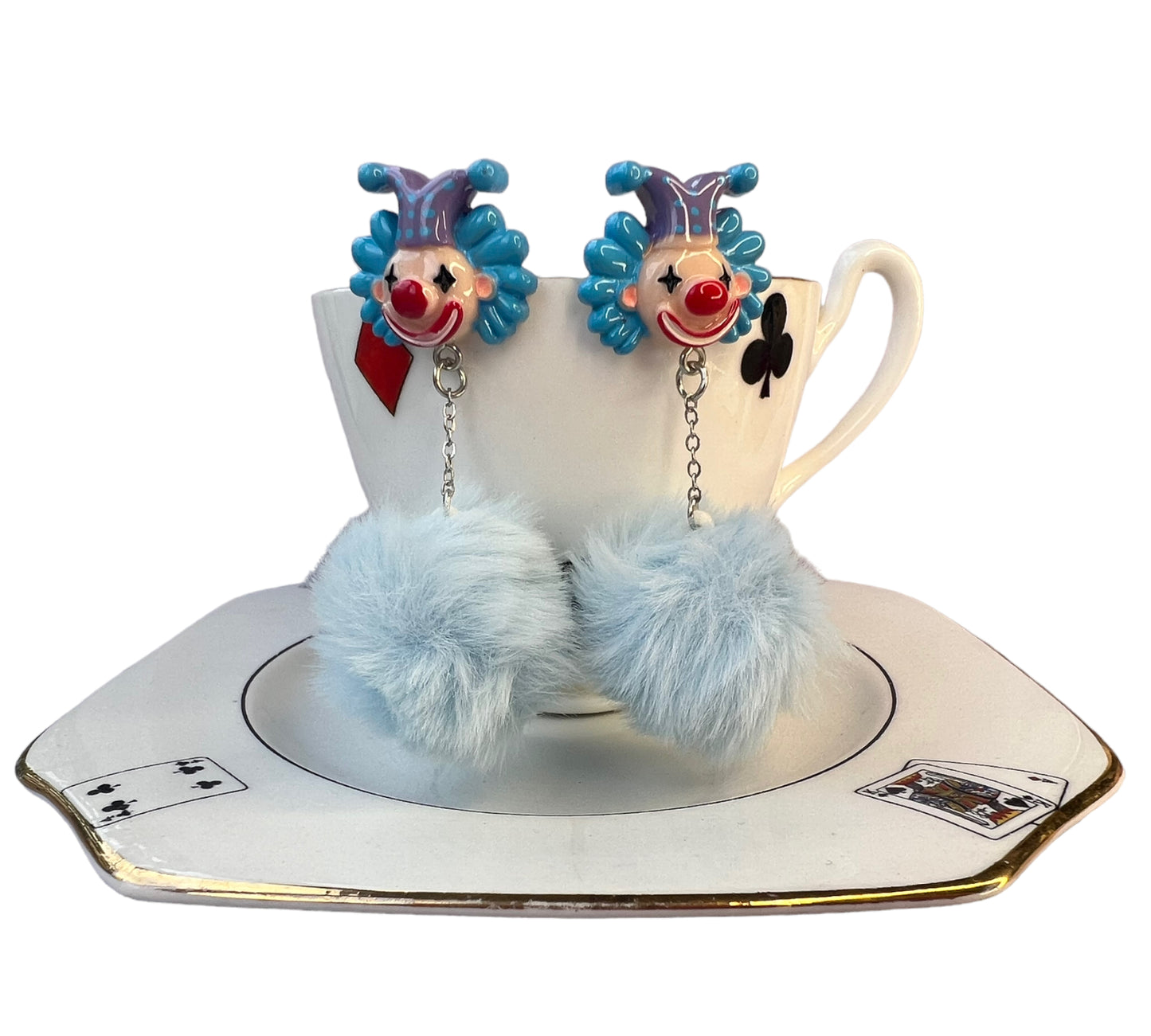 Fluffy clown dangly earrings