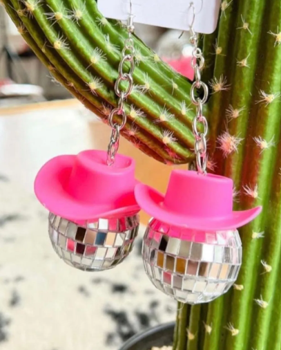Disco ball cowgirl earrings