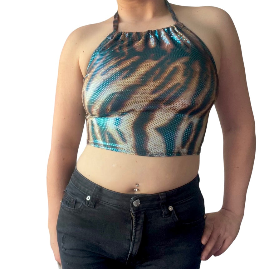 Ex Stock Blue Tiger Halter Top