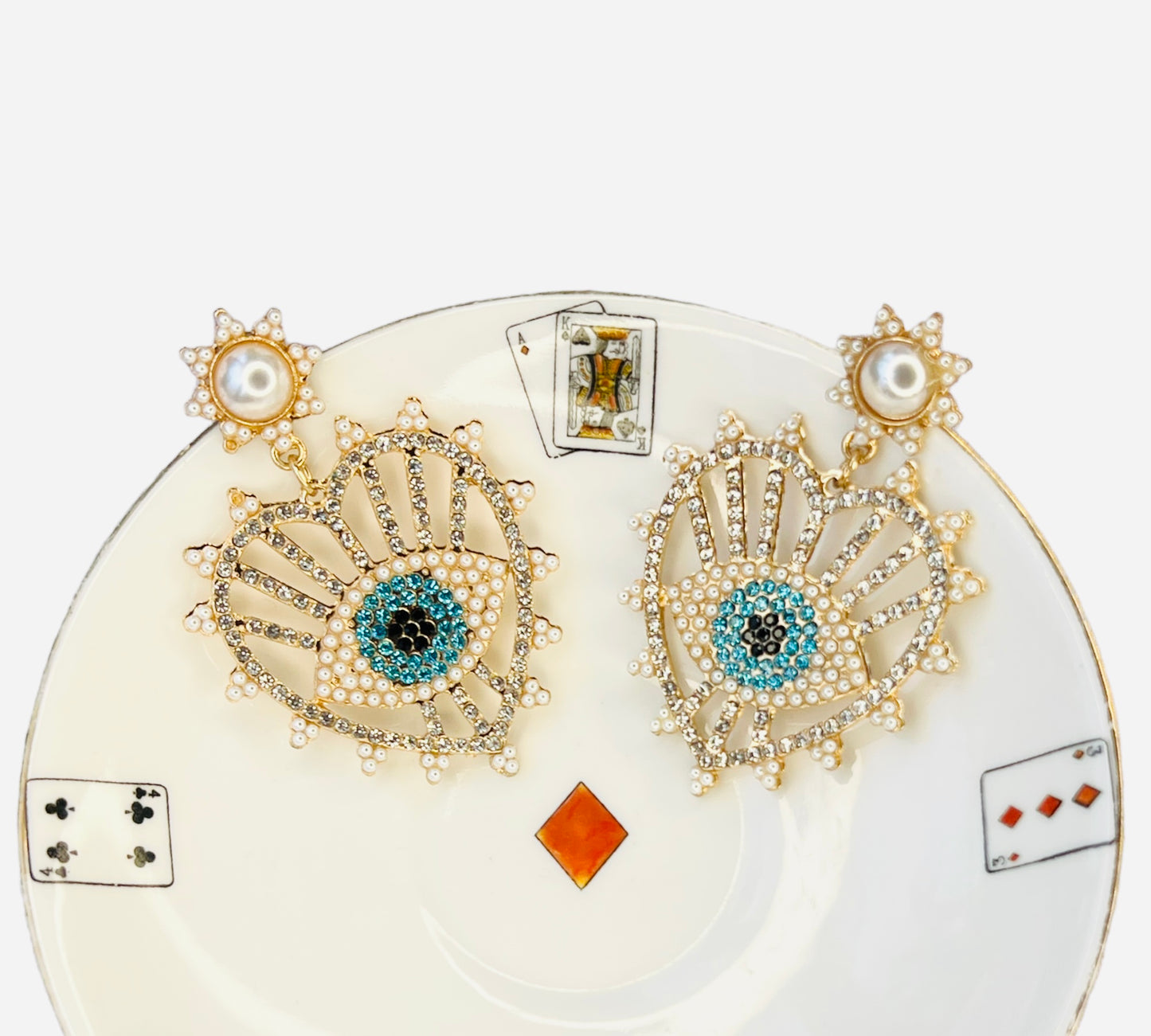 Statement diamante evil eye heart studs