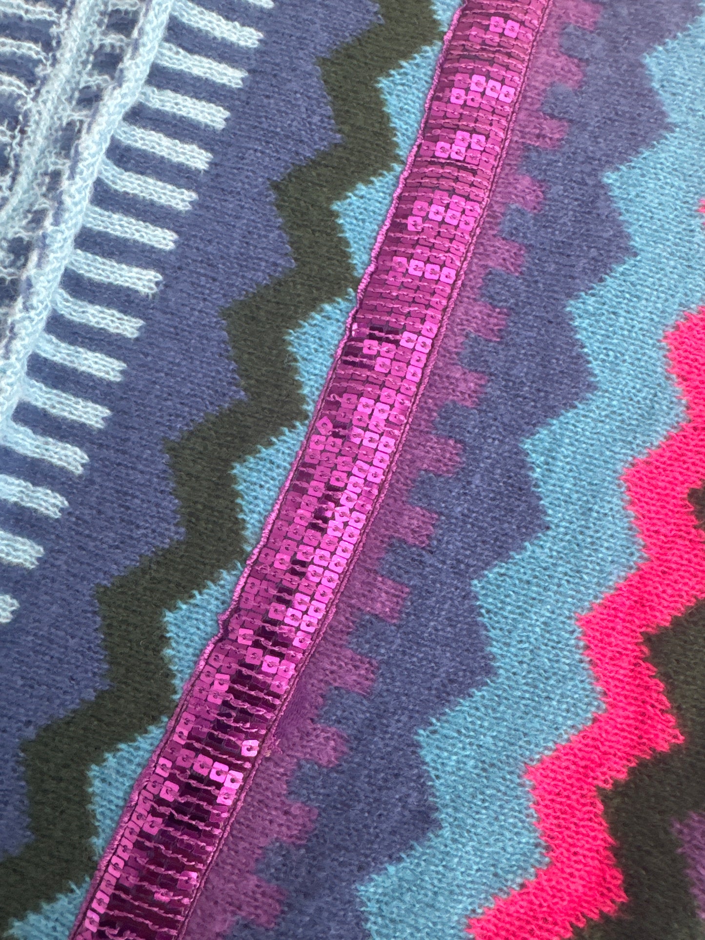 Hippy Chic Frilly Knit Shawl - Blue