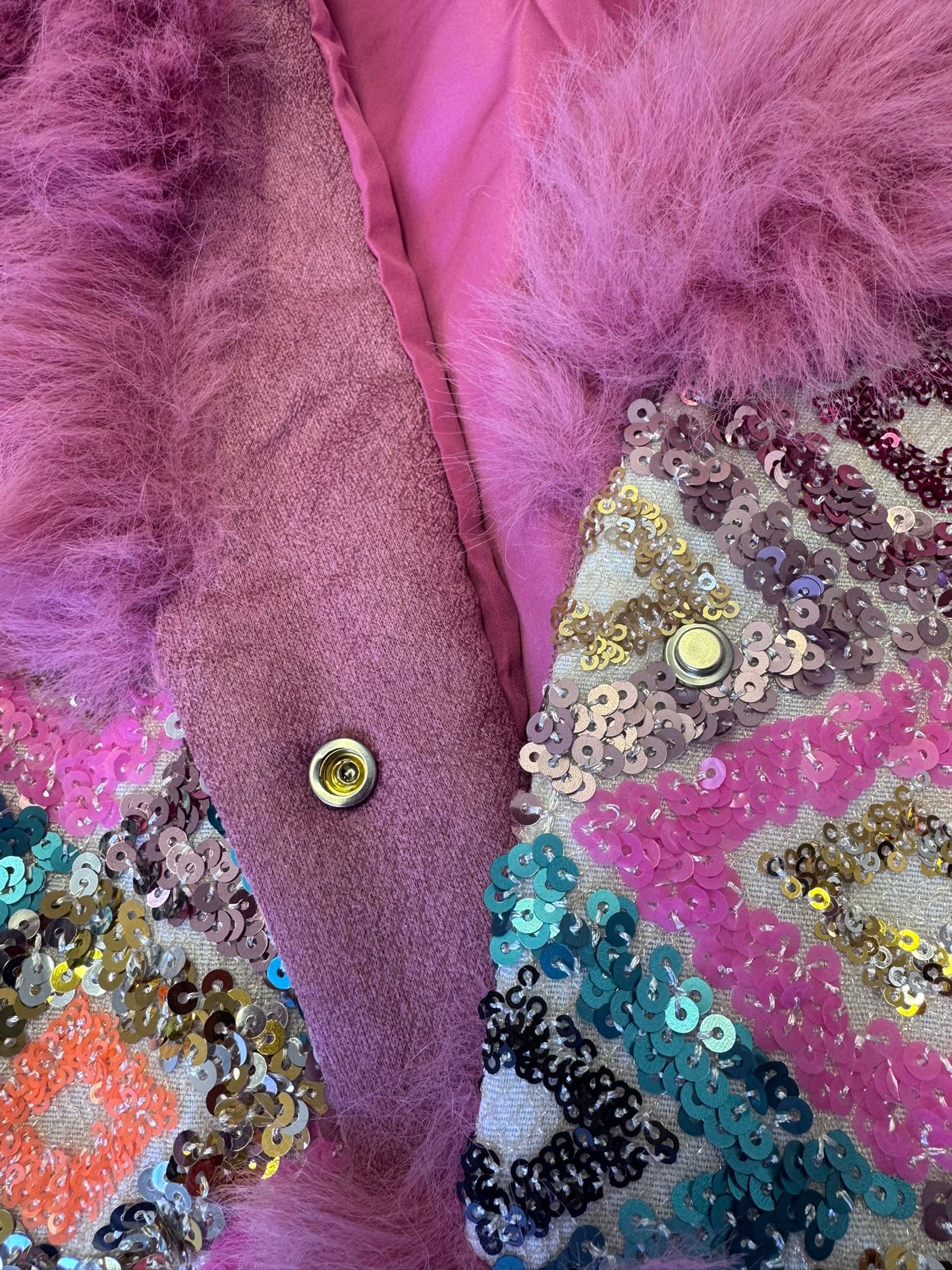 Bubble Gum Pink Luxury Fur and Sequin Coat
