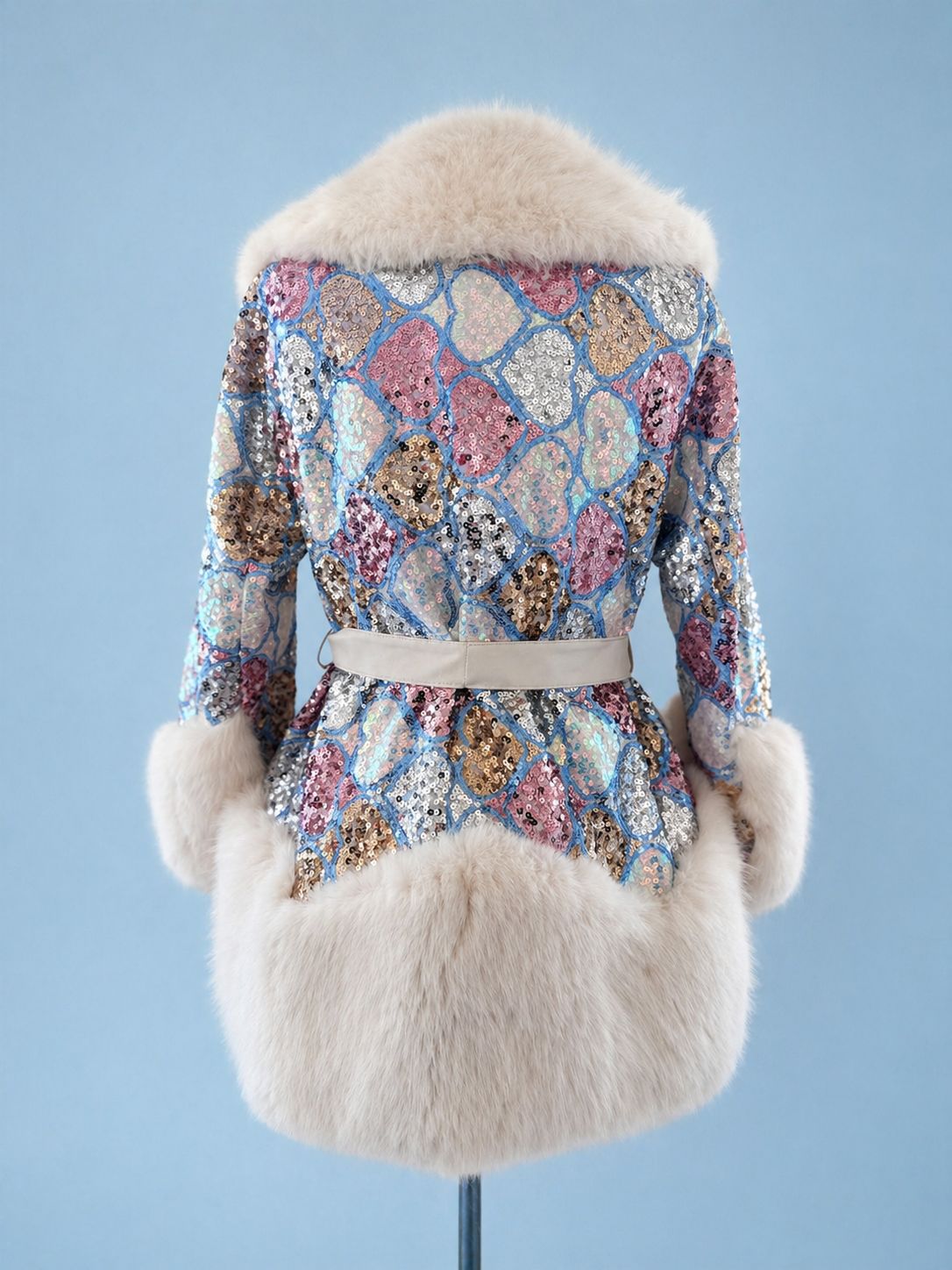 Pastel Heart Luxury Fur and Sequin Coat