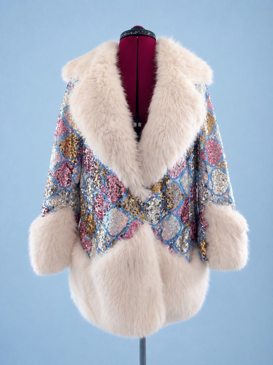 Pastel Heart Luxury Fur and Sequin Coat
