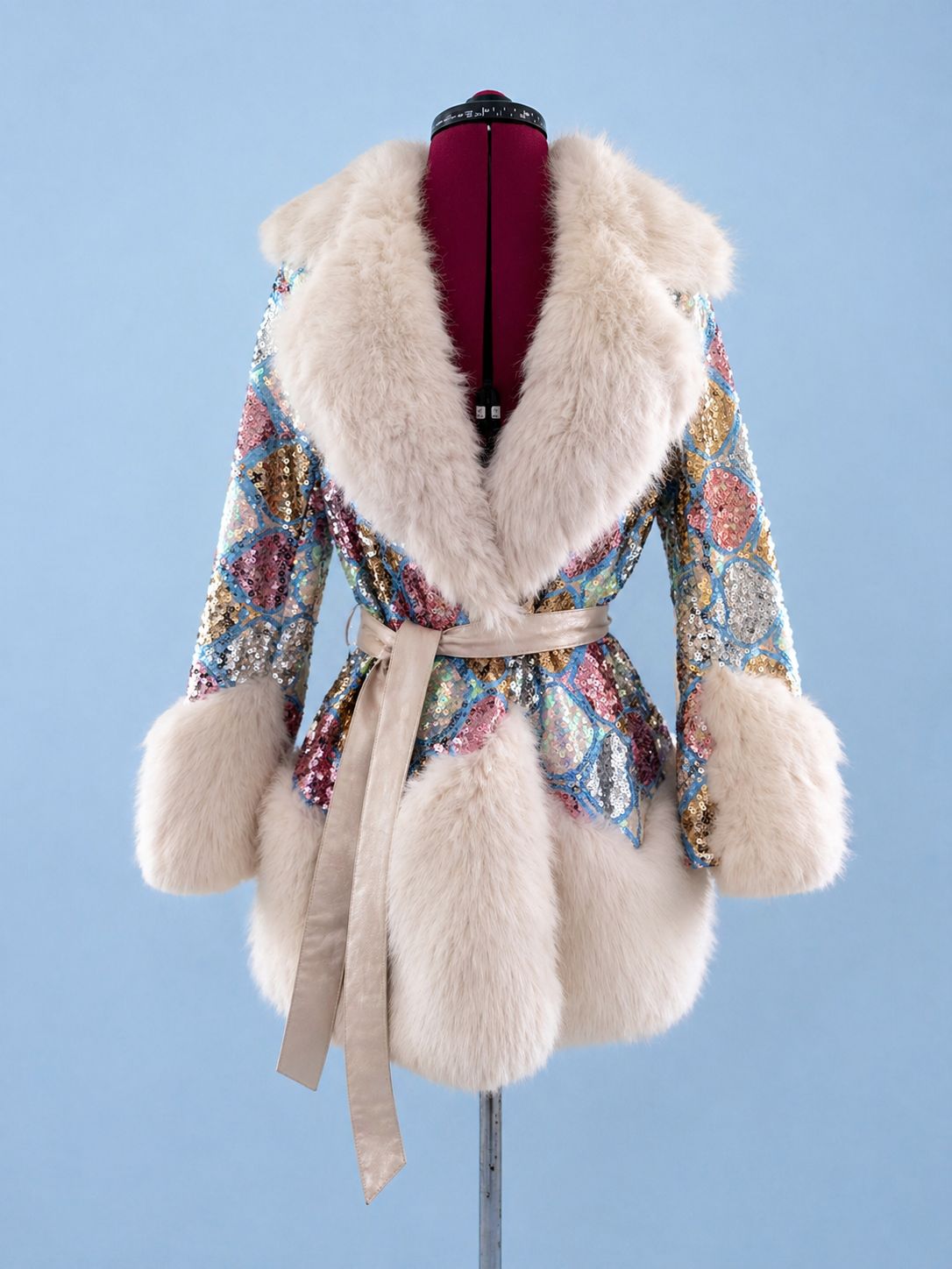 Pastel Heart Luxury Fur and Sequin Coat