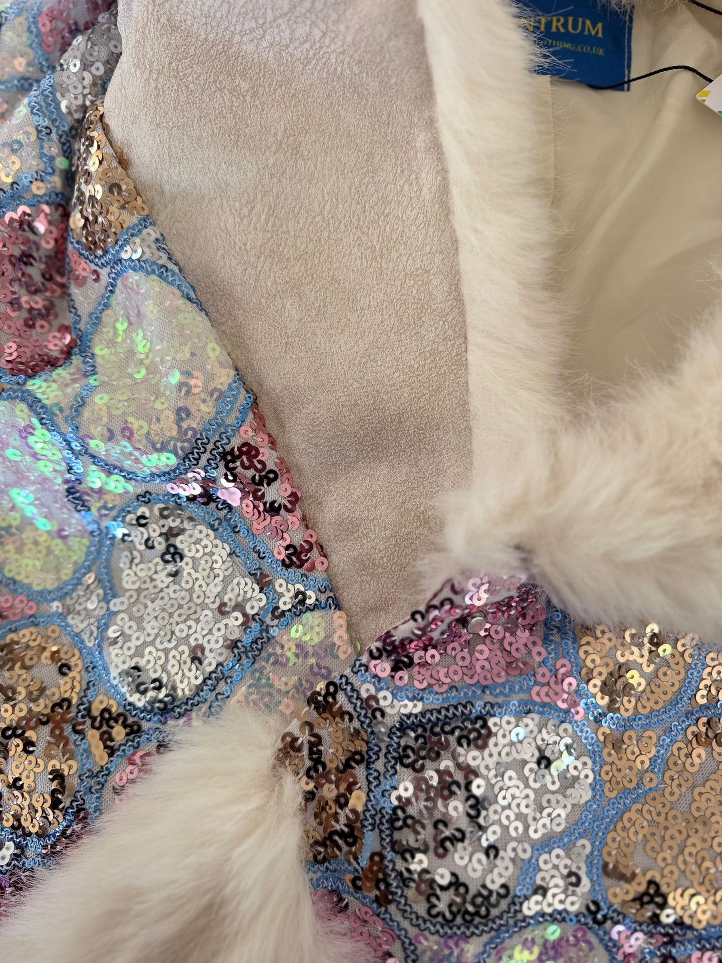 Pastel Heart Luxury Fur and Sequin Coat