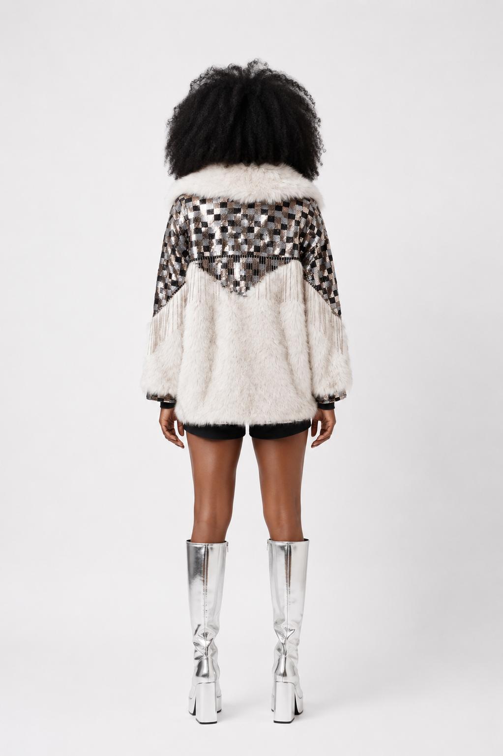 Checker Board Master White Fox Coat